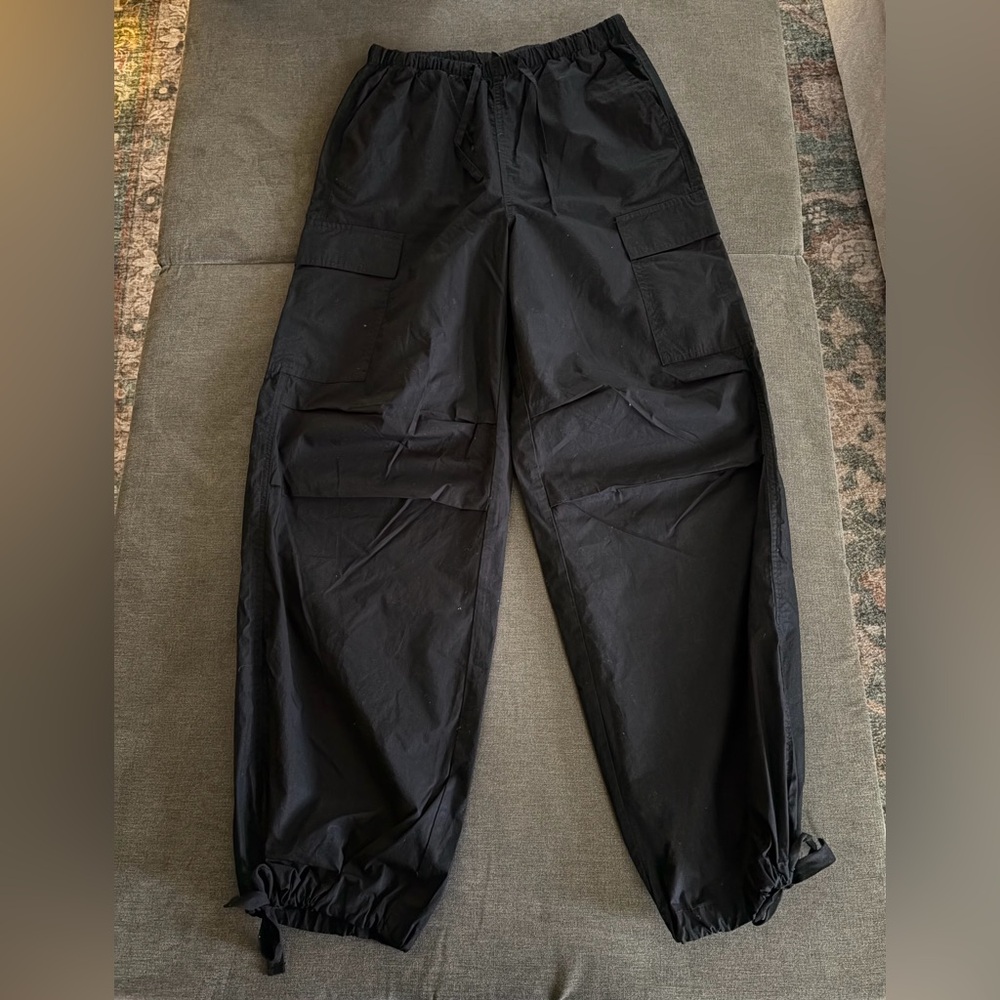 Black Cargo Jogger Pants XS High Waist Streetwear Utility Pockets